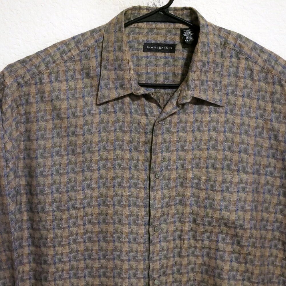 Jhane Barnes Shirt Mens 2XL Long Sleeve Button Brown Blue Stripes